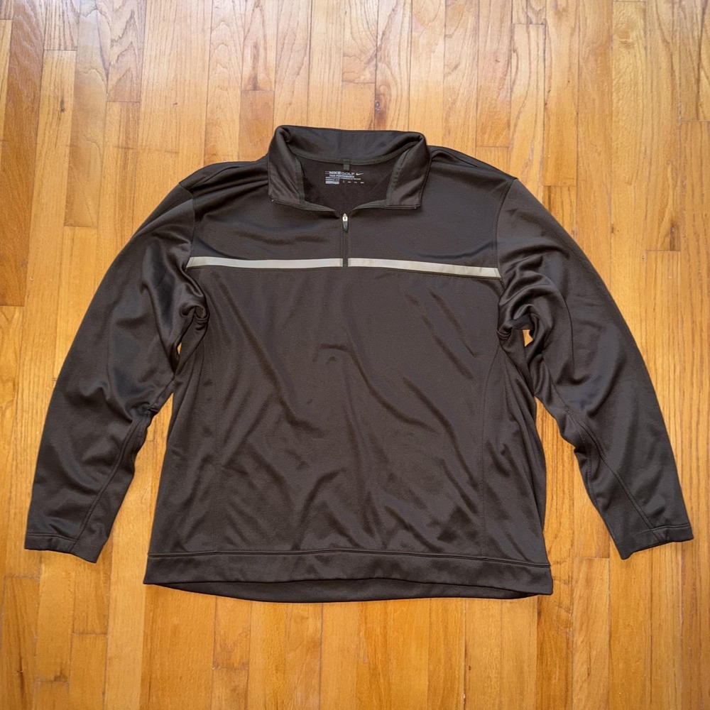 Nike Golf Therma-FIT Pullover 2XL Brown Green 1/4 Zip Tour Performance Mock Neck